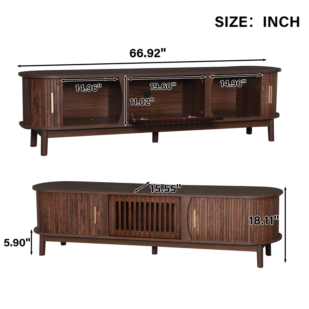 Modern Farmhouse TV Stand for 75' TVs, Wood Entertainment Center with Storage Cabinet, TV Console Table for Living Room, Bedroom in Dark Brown with Solid Wood Legs and MDF Construction - Grand Goldman Shop