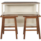 TOPMAX Rustic 3-piece Stationary Kitchen Island Set with Butcher Block and Seating, Walnut and Cream White - Grand Goldman Shop