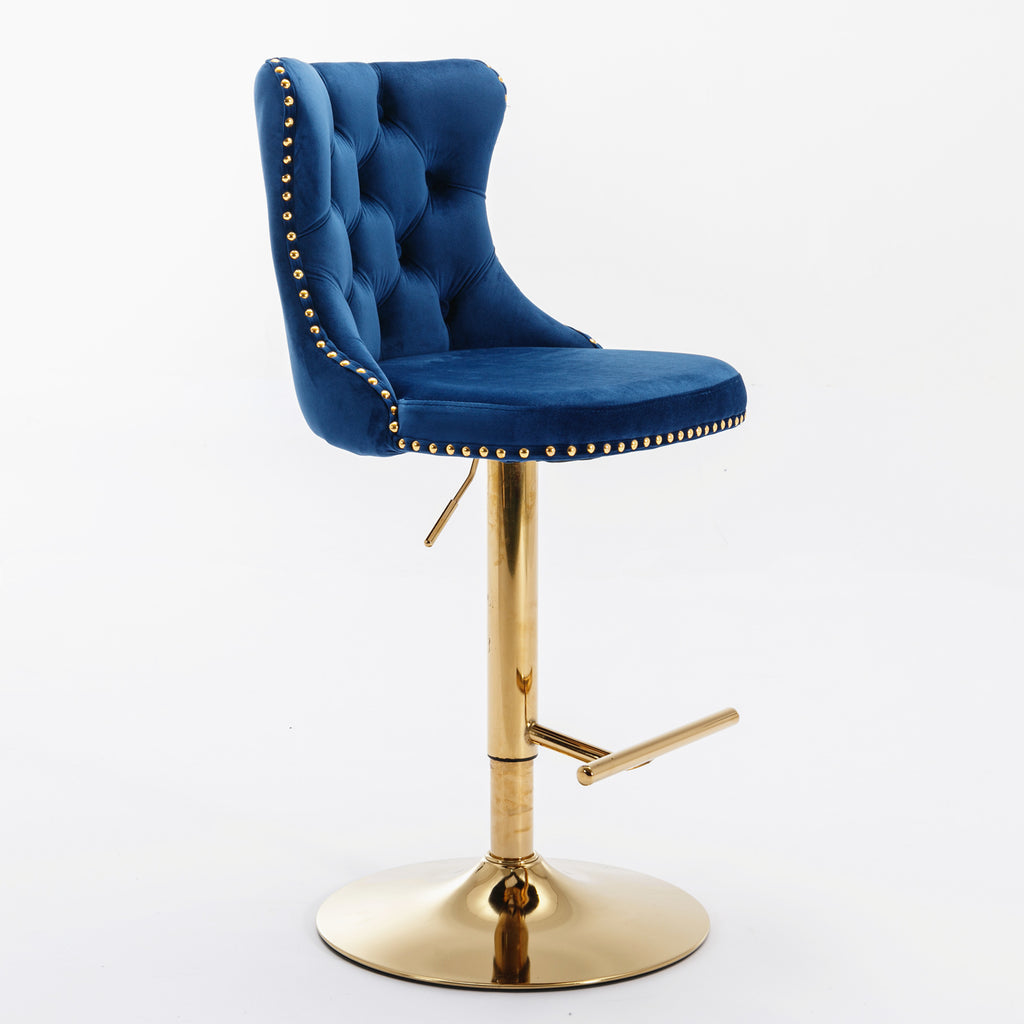 A&A Furniture,Golden Swivel Velvet Barstools Adjusatble Seat Height from 25-33 Inch, Modern Upholstered Bar Stools with Backs Comfortable Tufted for Home Pub and Kitchen Island,Blue,Set of 2 - Grand Goldman Shop