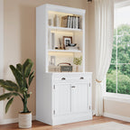 83.4'Tall Bookshelf with 3 pieces LED Lighting, Modern Bookcase with 2 Doors and 1 Drawer,Storage Bookcase with Open Shelves for Living Room,Home Office,White - Grand Goldman Shop
