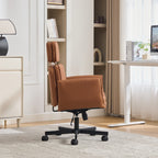 Criss Cross Chair with Adjustable Armrests & Wheels & Headrest, PU Lounge Vanity Desk Chair with Wide Seat for Cross-Legged S