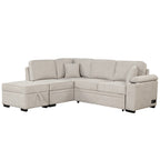 2 in 1 Sleeper Sofa Bed with Storage Ottoman, Beige Linen Upholstery, 84.75' L Shape Couch for Small Spaces - Grand Goldman Shop