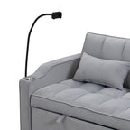 Modern Velvet Loveseat Futon Sofa Couch with Pullout Bed, Adjustable Backrest, Toss Pillows, Light Gray - Grand Goldman Shop