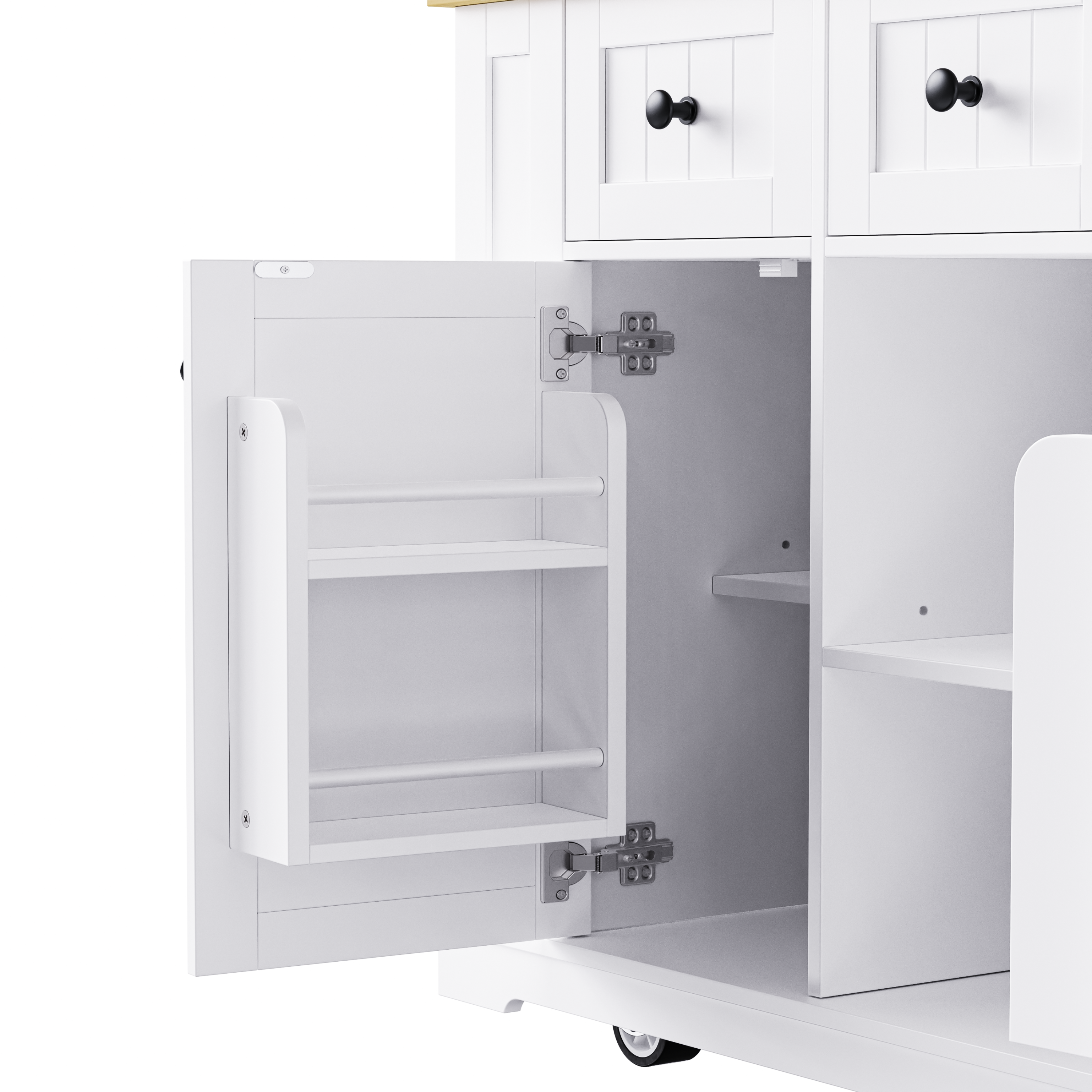 K&K 53inch Large Kitchen Island with Drop Leaf,Power Outlet,Door Internal Storage Rack,Rolling Kitchen Cart on 5 Wheels with 5 Open Side Racks for Kitchen,White (Two Packages)(Stools not included) - Grand Goldman Shop