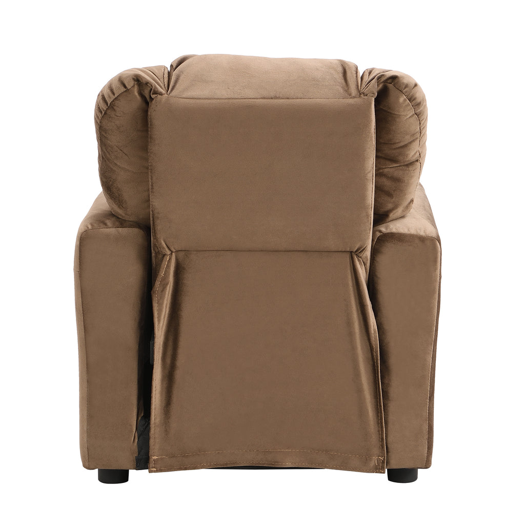 Sally Deluxe Kids Recliner Chair with Cup Holder and Footrest in Brown Velvet | Premium Home Decor - Grand Goldman
