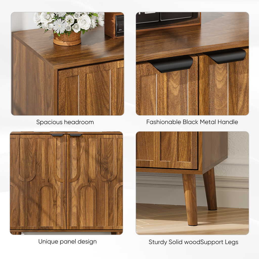 Farmhouse Style Sideboard Buffet Cabinet with Storage, Walnut Wood Coffee Bar Cabinet, 31.5' W - Grand Goldman Shop