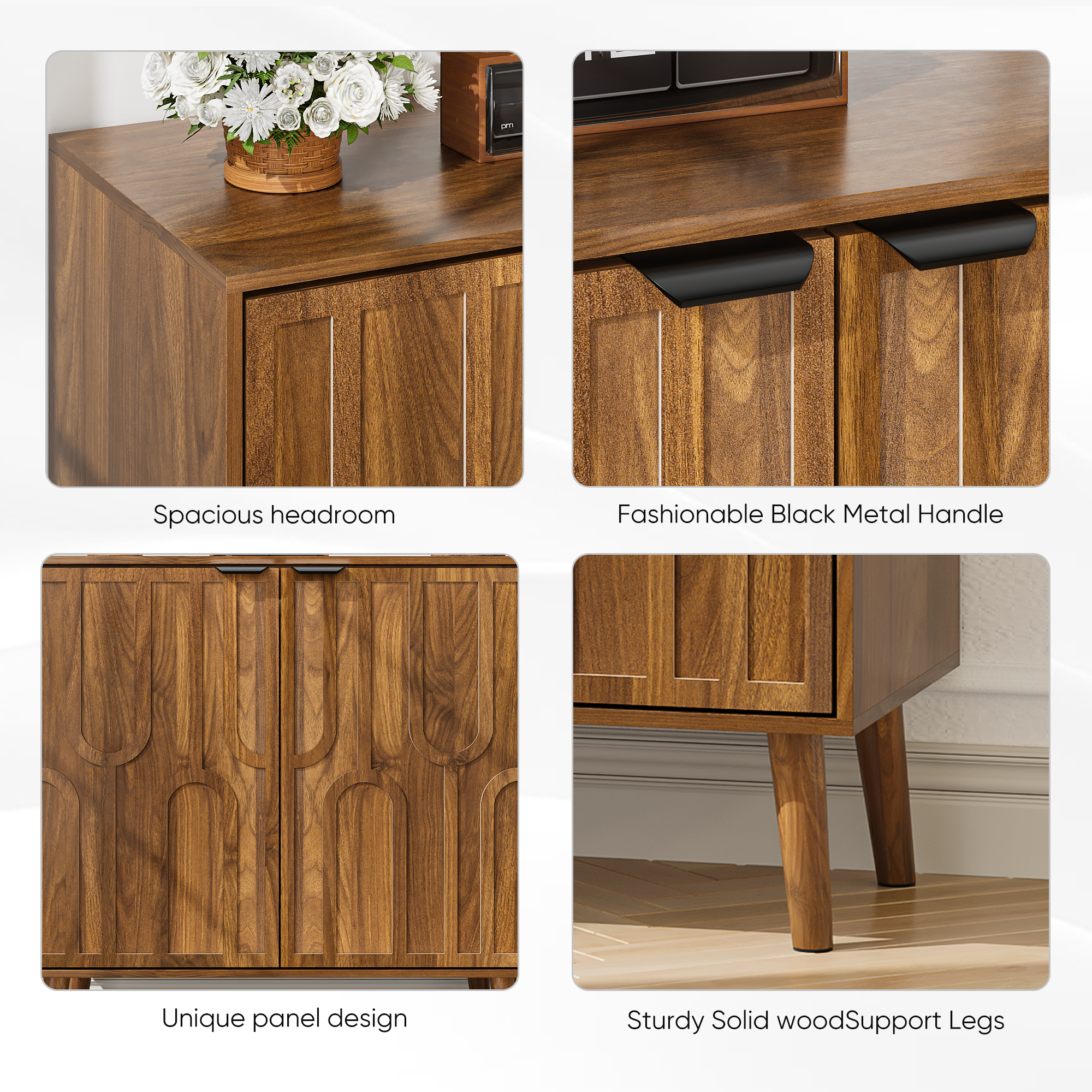 Farmhouse Style Sideboard Buffet Cabinet with Storage, Walnut Wood Coffee Bar Cabinet, 31.5' W - Grand Goldman Shop