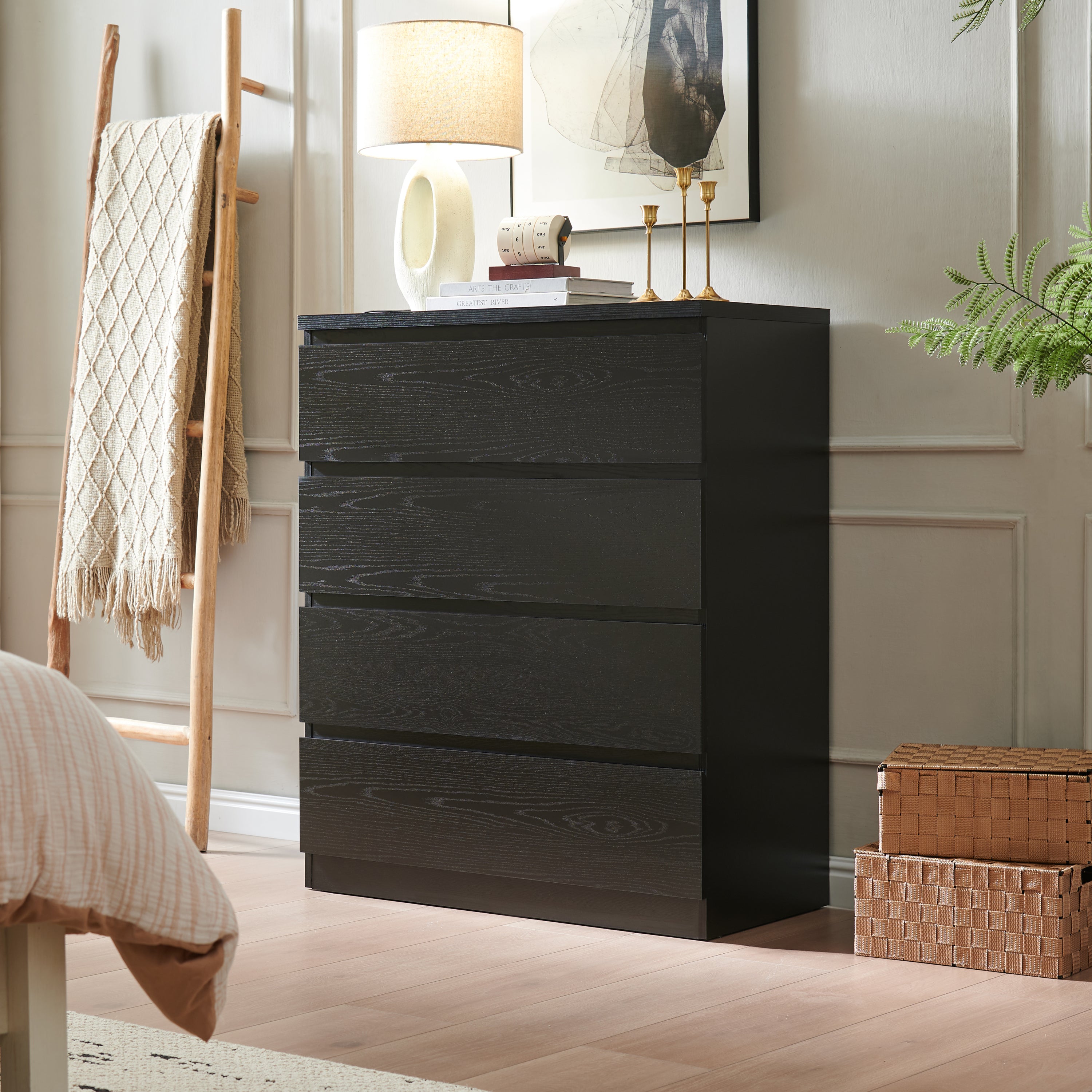 4 Drawer Dresser,Modern Storage Chest of Drawers,31.5In Black Dresser for Closet with Handle-Free Design, Closet Chests Organizer for Bedroom, Living Room,Black - Grand Goldman Shop