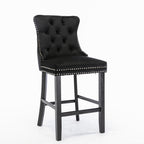 Contemporary Velvet Upholstered Barstools with Button Tufted Decoration and Wooden Legs, and Chrome Nailhead Trim, Leisure Style Bar Chairs,Bar stools, Set of 2 (Black),SW2002BK - Grand Goldman Shop