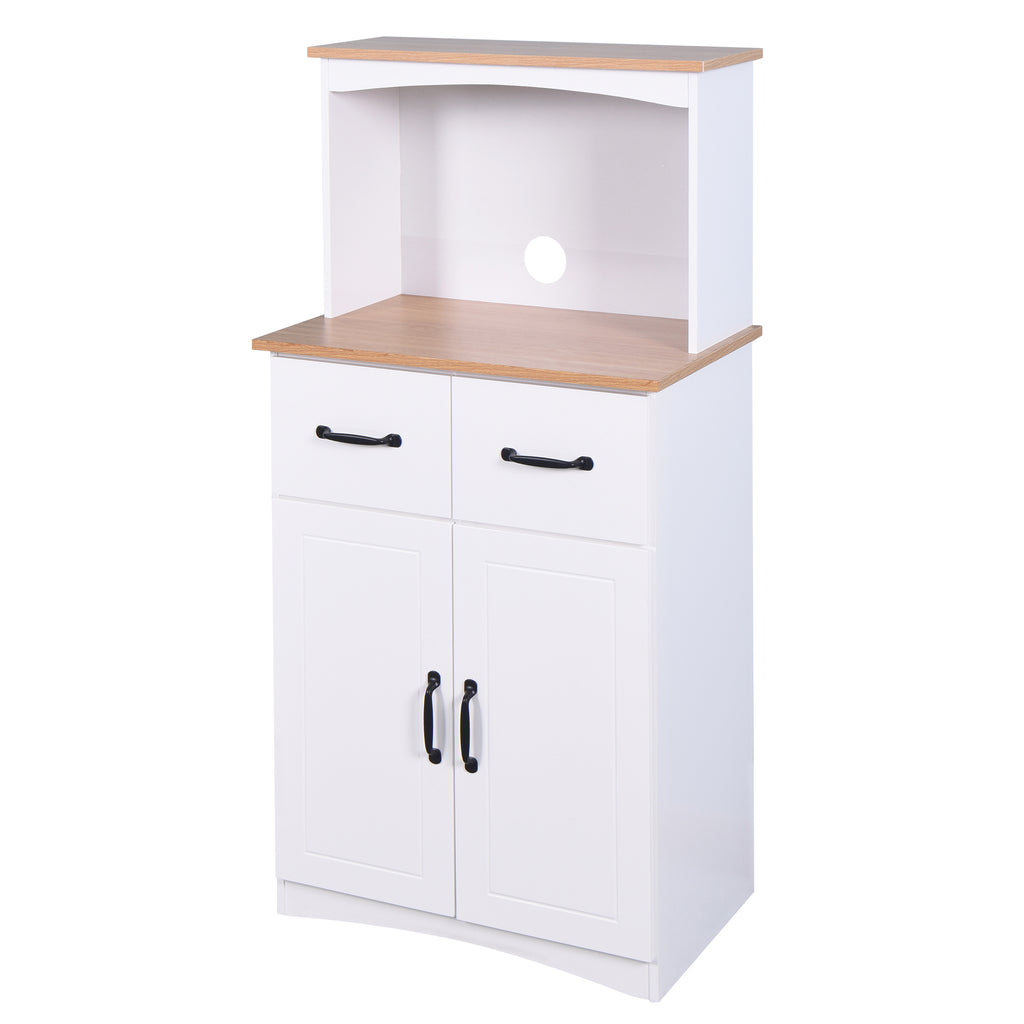 Wooden Kitchen Cabinet White Pantry Storage Microwave Cabinet with Storage Drawer - Grand Goldman Shop