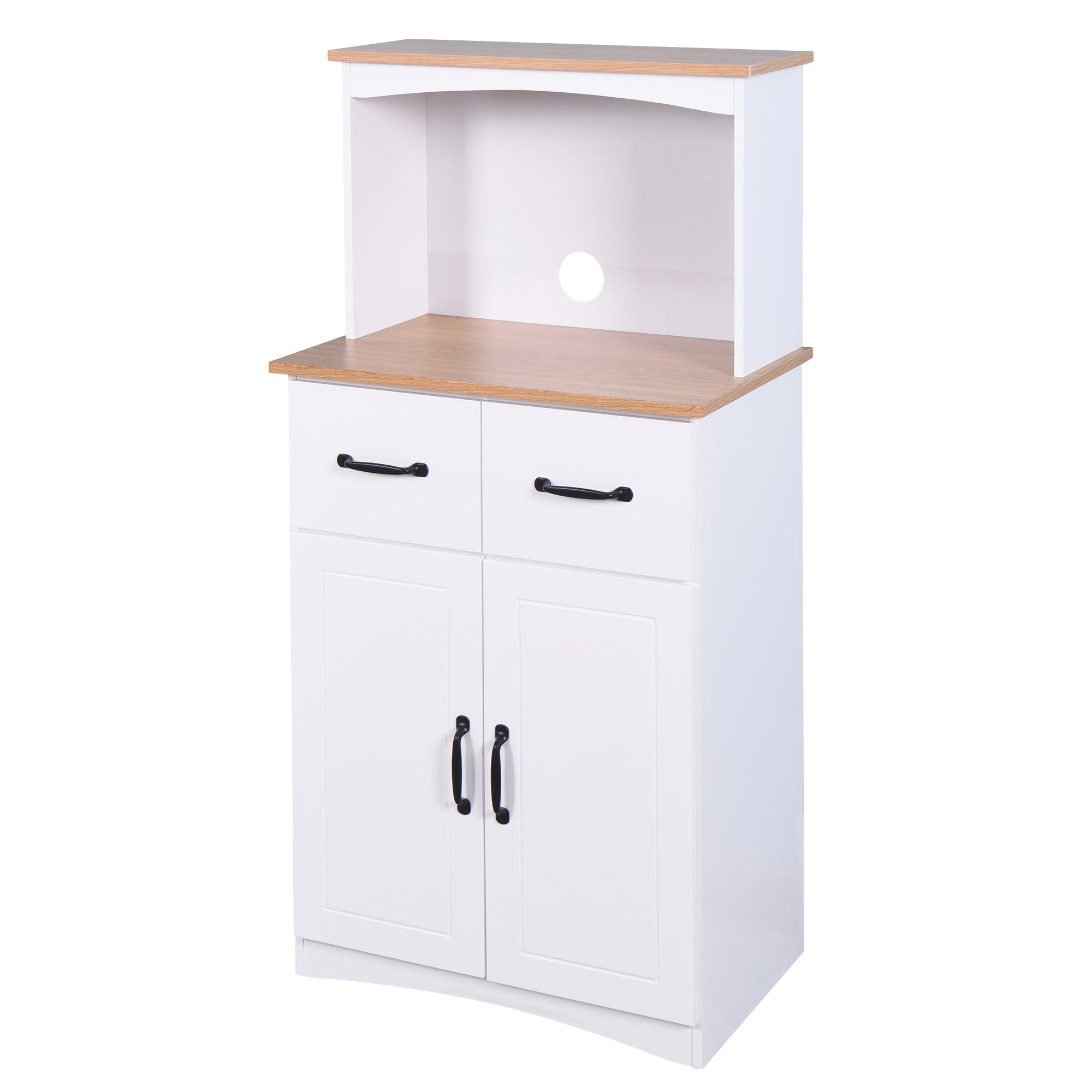 Wooden Kitchen Cabinet White Pantry Storage Microwave Cabinet with Storage Drawer - Grand Goldman Shop