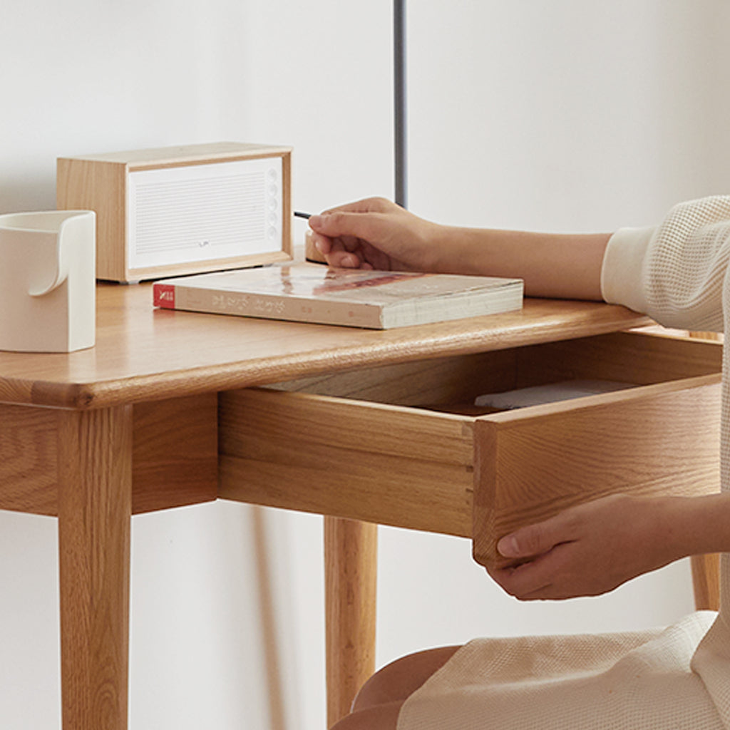 Desk 100% solid wood natural wood computer desk study desk oak natural wood PC desk work desk dressing table slim solid wood with drawer simple work from home width 80 cm depth 50 cm wood grain wooden - Grand Goldman Shop