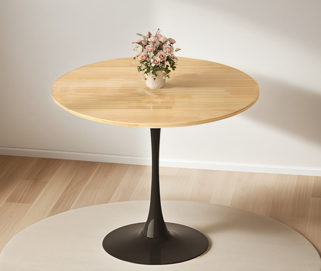 (Natural Wood Color)Round Table, Modern Dining Table, Dining Table, MDF Top and Steel Base Tulip Round Kitchen Table, Kitchen Table, Mid Century Coffee Table for Living Room 24 Inch, Oval Dining Table - Grand Goldman Shop