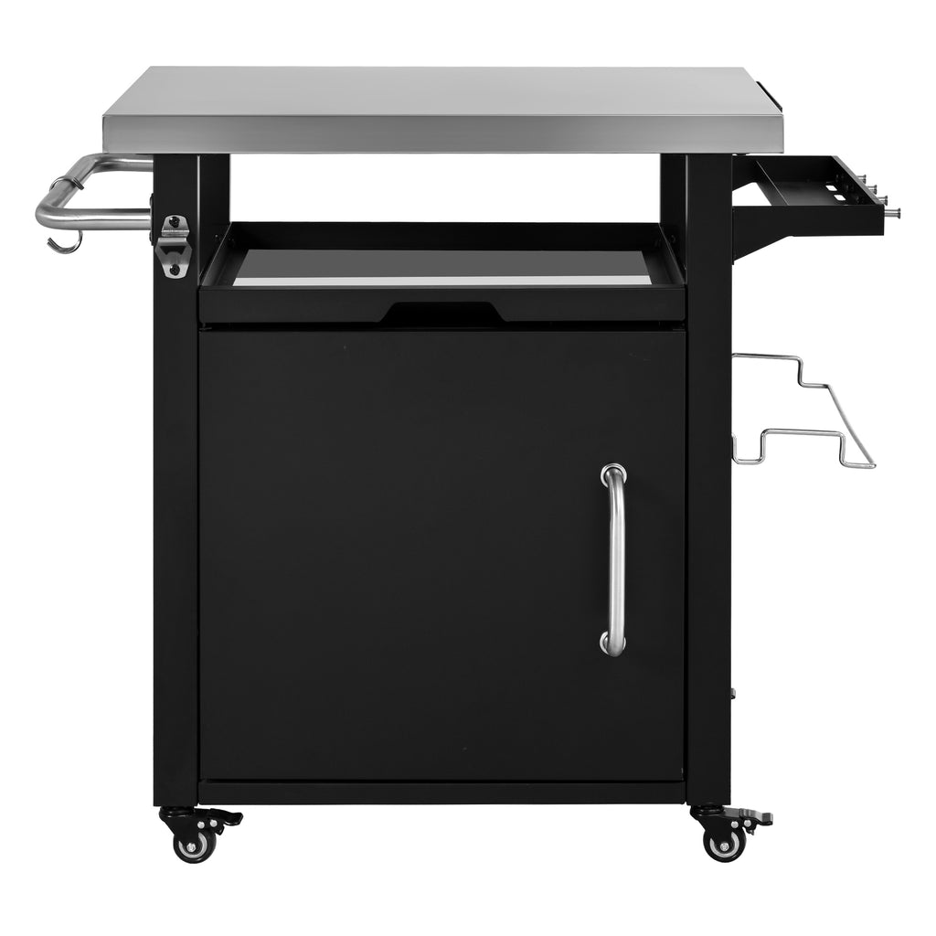 K&K 39.5' Outdoor Grill Cart with Storage Cabinet, Outdoor Bar Cart Pizza Oven Table with Wheels, Stainless Steel Top, Outdoor Kitchen Island with Spice & Paper Rack for BBQ, Waterproof Cover Included - Grand Goldman Shop