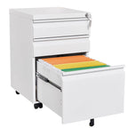 Modern 3-Drawer Mobile Filing Cabinet with Lock, White Metal Office Storage, Legal/Letter Size - Grand Goldman