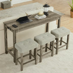 59 Inch Bar Table, Dining Table, Sofa Table with Power Outlet, 3 Upholstered Stools, 4 Piece Bar Table and Chair Set for Living Room, Dining Room, Kitchen - Grand Goldman Shop