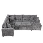 Modern Sectional Sofa Pull-out Sleeper with Storage Ottoman, USB Charging, Grey Tweed Chenille, 112.2' - Grand Goldman Shop