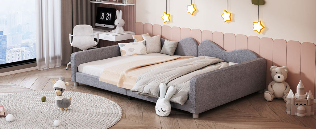 Full size Upholstered Daybed, Sherpa Fabric Sofabed with Cloud-Shaped Backrest, No Box-spring Needed, Gray(Old SKU: WF532069AAE) - Grand Goldman Shop