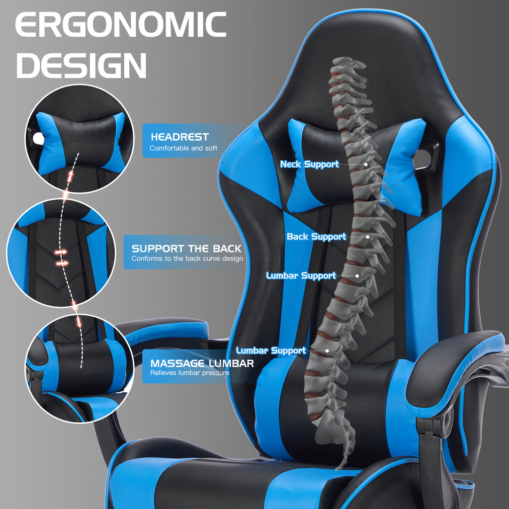 Gaming Chair with Footrest, Ergonomic Computer Chair with Headrest and Lumbar Support, Breathable Material Height Adjustable 