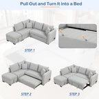 Modern L-shaped Sectional Pull Out Sofa Bed with USB Ports & Storage Ottoman, Gray Jacquard Fabric, 82.6' - Grand Goldman Shop