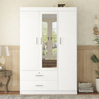 3-Door Mirror Wardrobe with shelves, White - Grand Goldman Shop