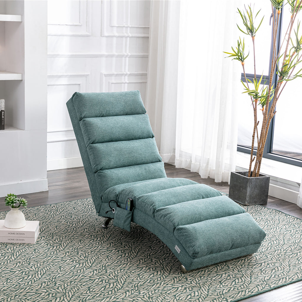 Ergonomic Electric Massage Chaise Lounge with Remote Control, Teal Linen Upholstery, 5 Modes for Relaxation - Grand Goldman Shop