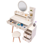 CRAZY ELF Stylish Vanity Table + Cushioned Stool, Touch Control LED Mirror, Large Capacity Storage Cabinet, 5 Drawers, Fashionable Makeup Furniture, Length Adjustable(L31.5'-43.2'x W15.8' x H48.1') - Grand Goldman Shop