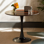 Walnut Round Table, Modern Dining Table, Dining Table, MDF Top and Steel Base Tulip Round Kitchen Table, Kitchen Table, Mid Century Coffee Table for Living Room 24 Inch, Oval Dining Table - Grand Goldman Shop