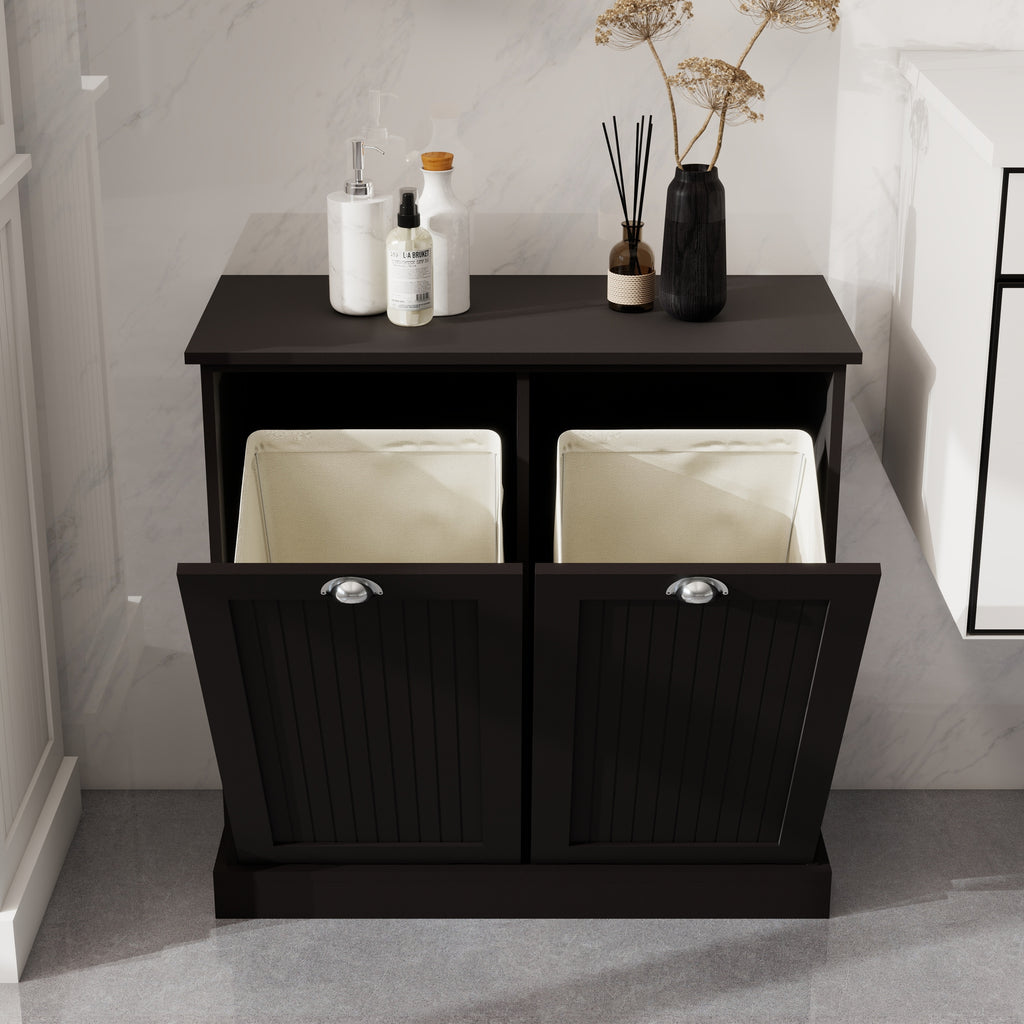 Two-Compartment Tilt-Out Laundry Sorter Cabinet-Black - Grand Goldman Shop