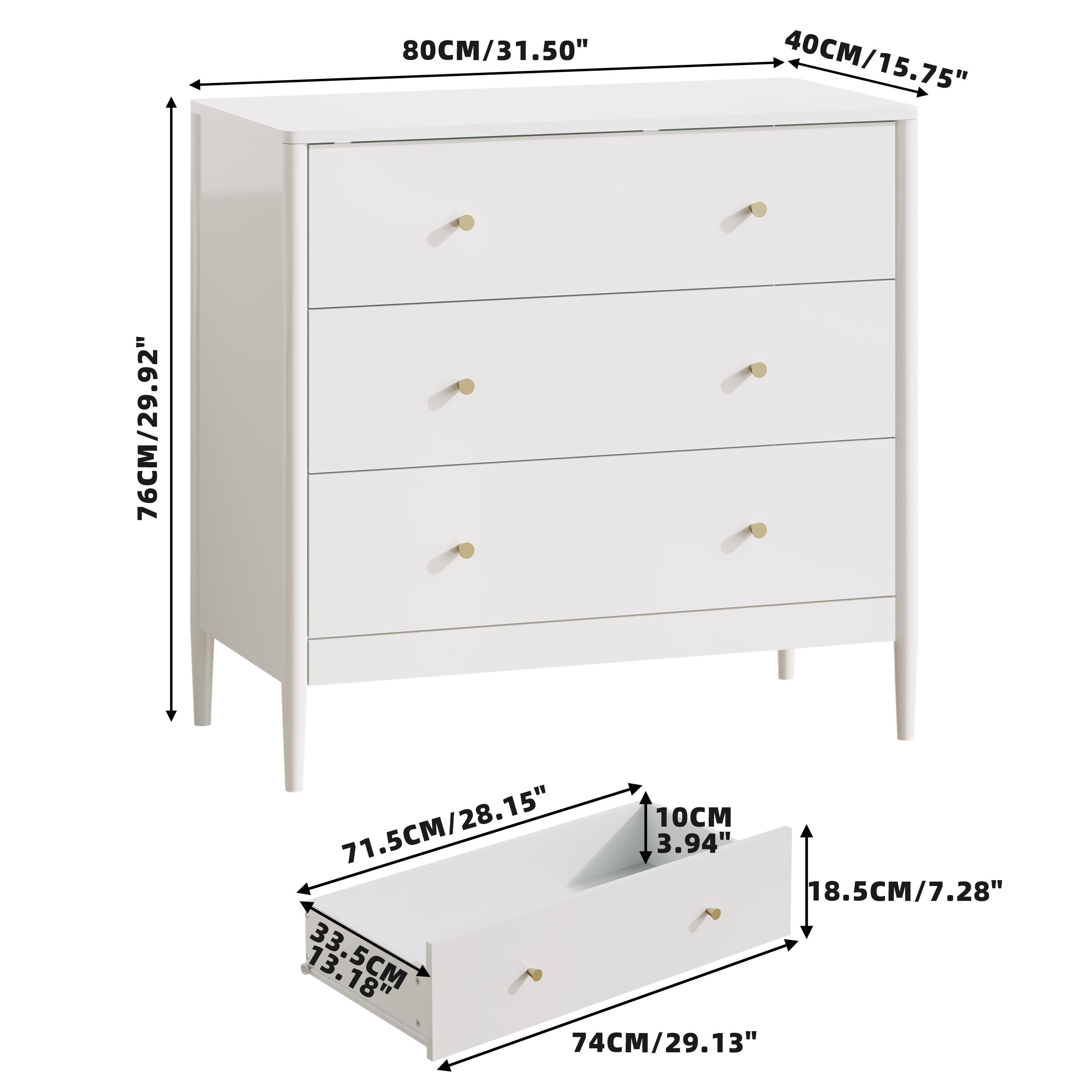 3 Drawer Dresser Chest, Modern White Storage Cabinet, MDF Wood Organizer for Bedroom, Living Room, Entryway, Small Space Furniture - Grand Goldman Shop