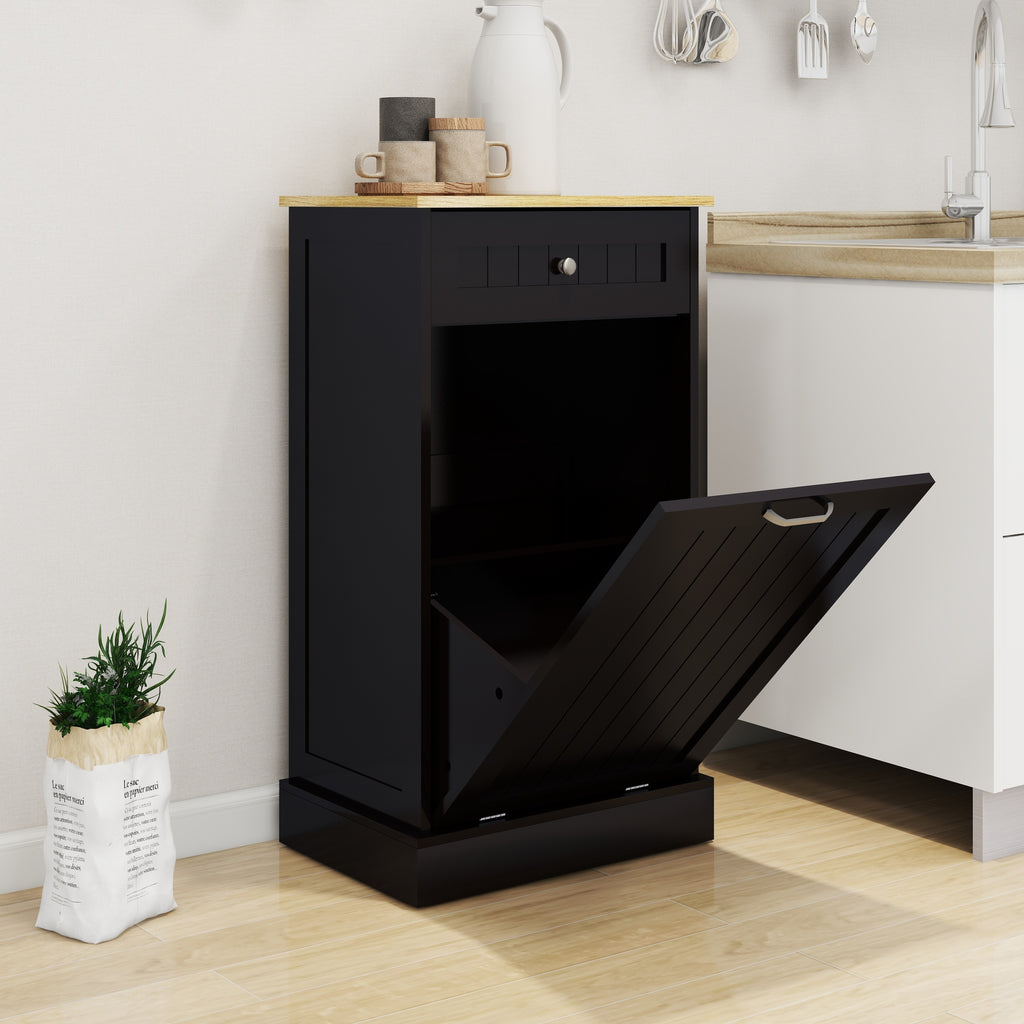 One Drawers and One-Compartment Tilt-Out Trash Cabinet Kitchen Trash Cabinet-Black - Grand Goldman Shop