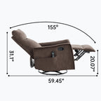 Heat Massage Manual Recliner Chair with Rocker and Swivel in Fabric for Living Room, Brown - Grand Goldman Shop
