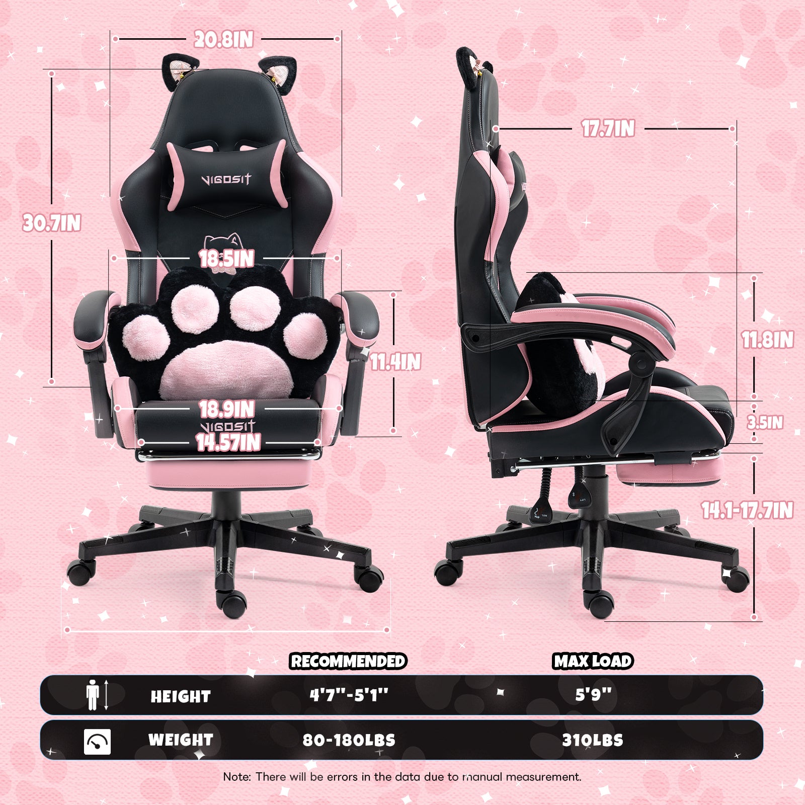 Cute Cat Gaming Chair with Paw Lumbar Cushion, PC Video Gamer Chair for Girl Teen Woman (Black) | Premium Home Decor - Grand 