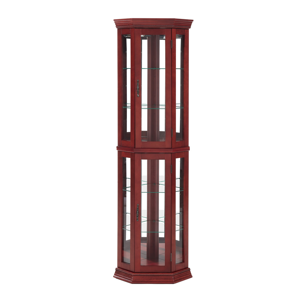 Corner Curio Cabinet Lighted Corner Display, Glass Display Shelf Shelving Bar cabinet with Tempered Glass Door, Bar Cabinet,Cabinet with Adjustable Shelf Glass Cabinet Shelves Bead Bulb Included - Grand Goldman Shop