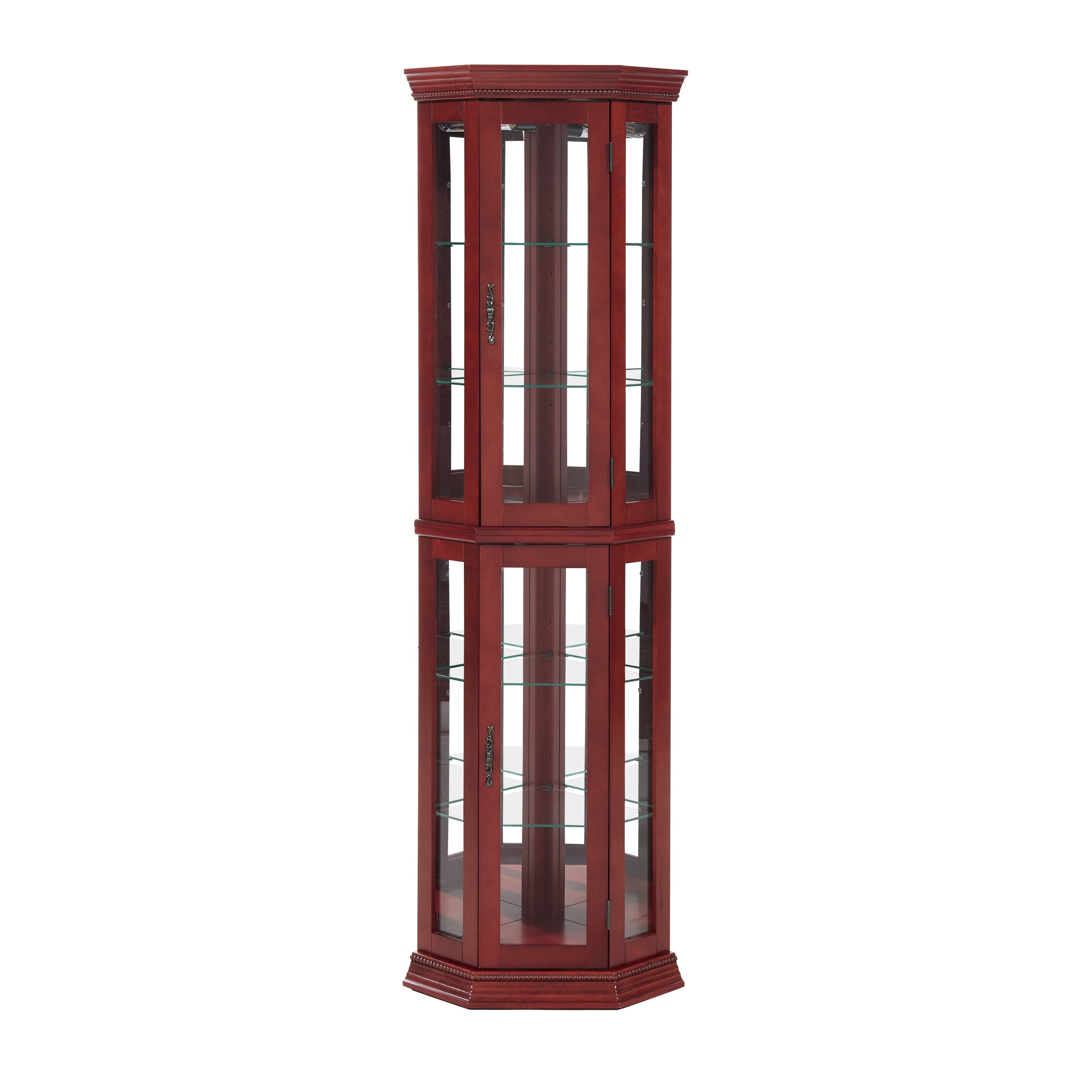 Corner Curio Cabinet Lighted Corner Display, Glass Display Shelf Shelving Bar cabinet with Tempered Glass Door, Bar Cabinet,Cabinet with Adjustable Shelf Glass Cabinet Shelves Bead Bulb Included - Grand Goldman Shop