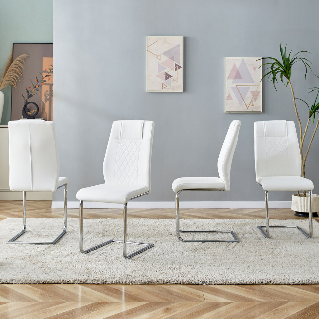 Modern Dining Chairs with Faux Leather Padded Seat and Metal Legs in White, Set of 4 - Grand Goldman Shop