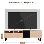 Modern TV Stand for 80'' TV with Double Storage Space, Media Console Table in Natural Wood Finish, Particle Board Construction, 70.9'' L x 15'' W x 19.7'' H - Grand Goldman Shop