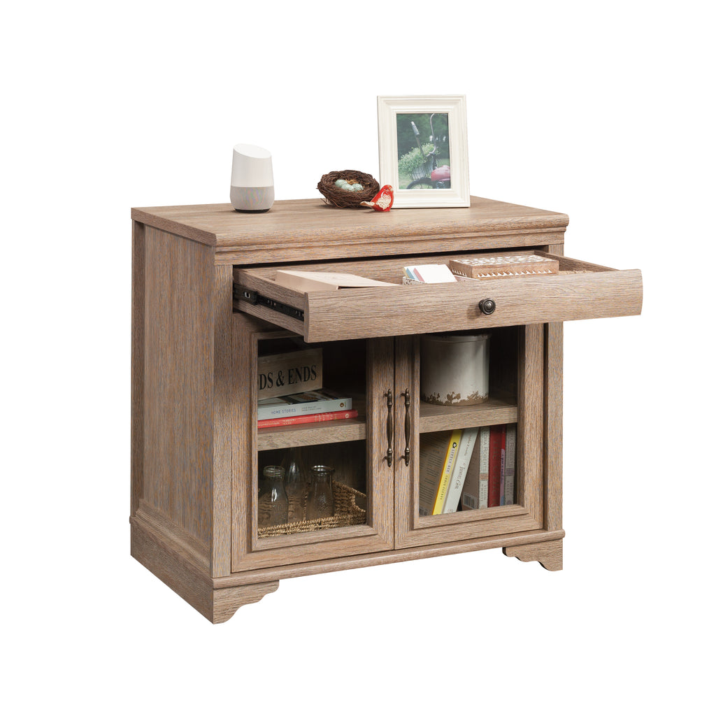 Library Base with 2 Glass Doors and Spacious Drawer, Brown finish - Grand Goldman