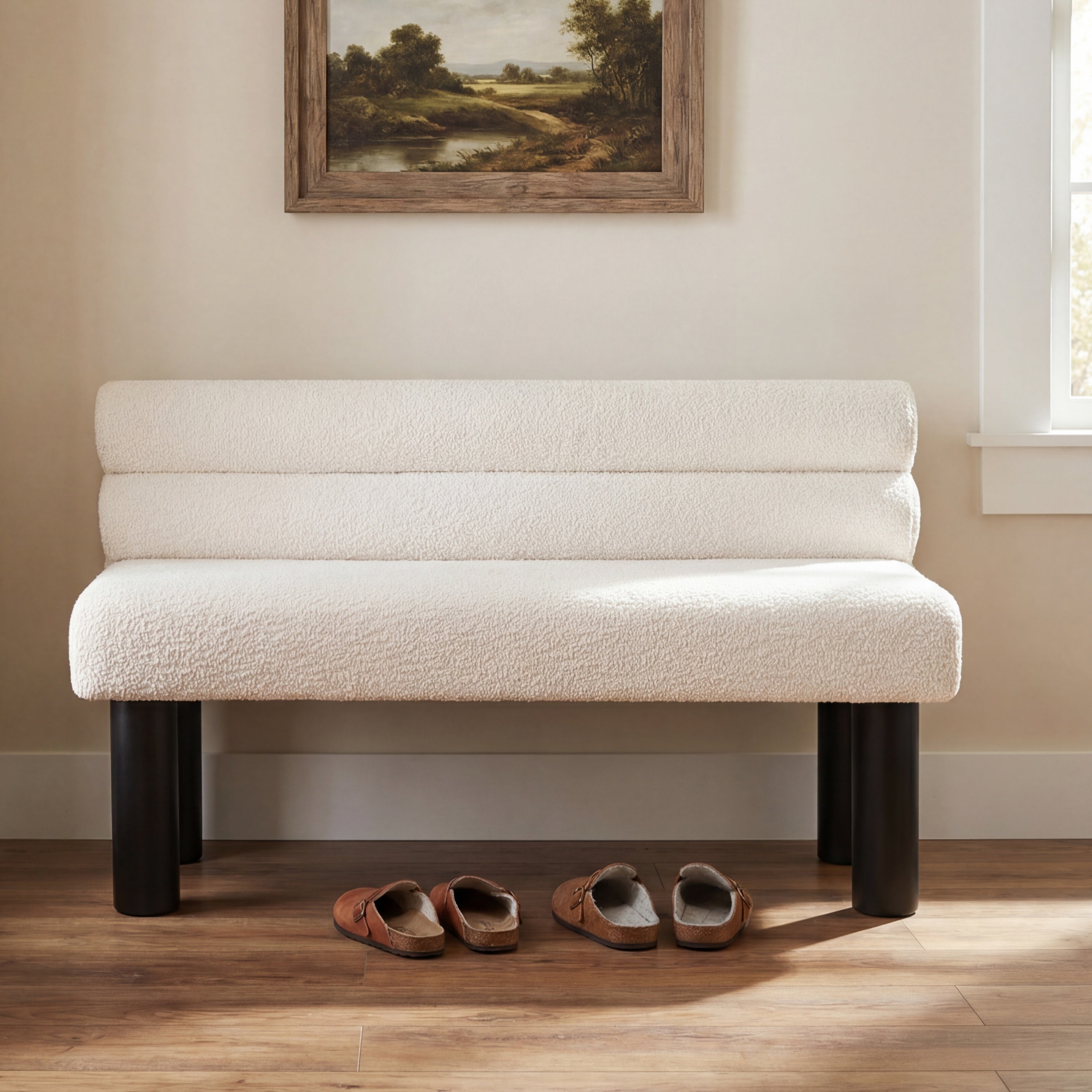 Upholstered Dining Bench, End of Bed, Entryway Bench, Ottoman for Dining Room, Bedroom, Living Room, Rubber Wood Leg 300 LBS Support, Beige - Grand Goldman Shop