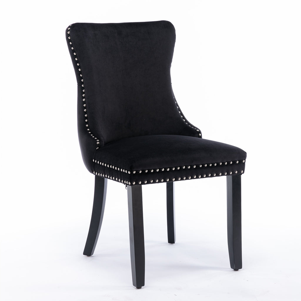 Upholstered Wing-Back Dining Chair with Backstitching Nailhead Trim and Solid Wood Legs,Set of 2, Black,SW8809BK, KD - Grand Goldman Shop
