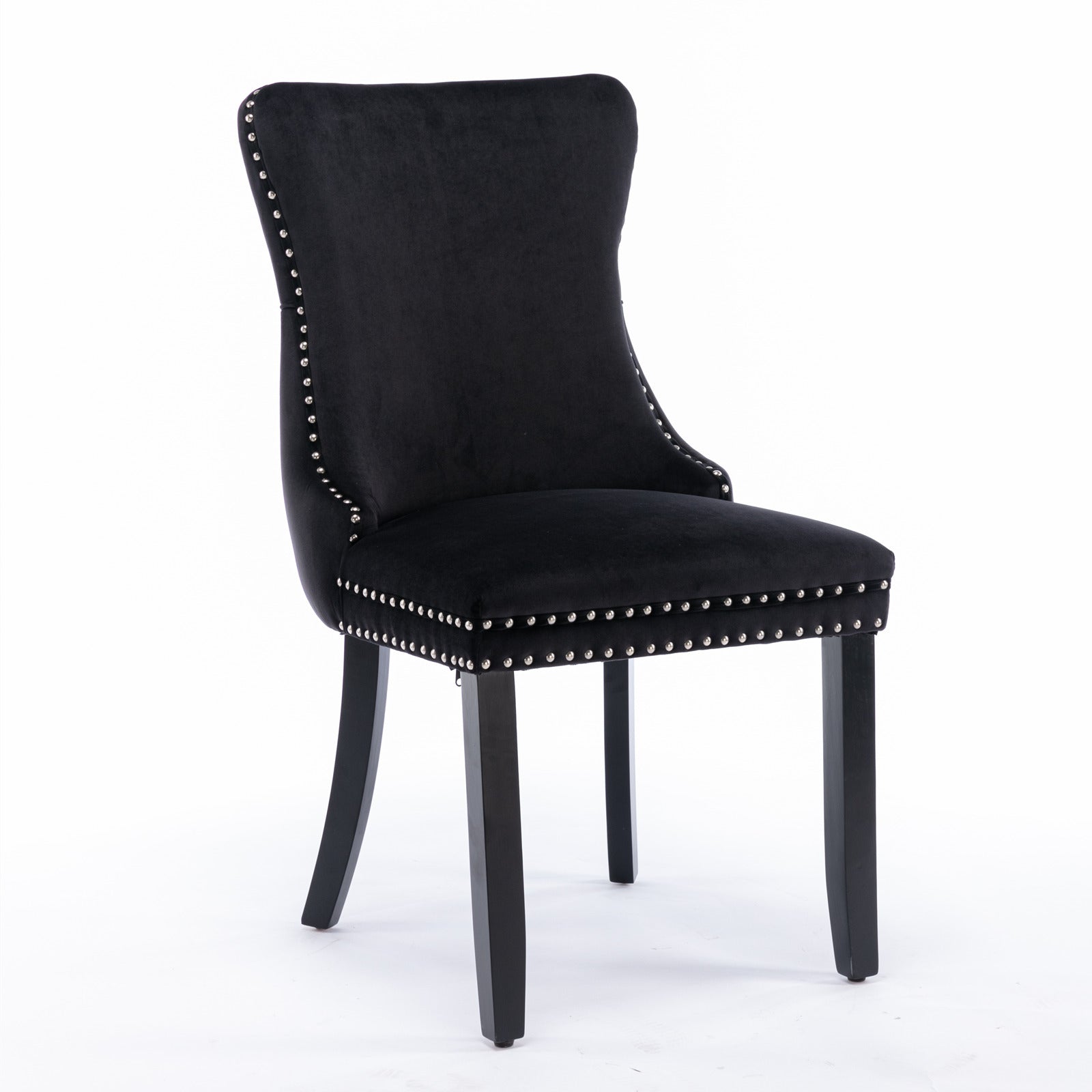 Upholstered Wing-Back Dining Chair with Backstitching Nailhead Trim and Solid Wood Legs,Set of 2, Black,SW8809BK, KD - Grand Goldman Shop