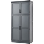 [Assembly Video Provided] TOPMAX 35.5x17.6x70.9inch Freestanding Kitchen Pantry Cabinet, Tall Storage Cabinet with 4 Doors, 2 Door Shelves, 8 Pull-out Trays and Adjustable Shelf for Dining Room, Gray - Grand Goldman Shop