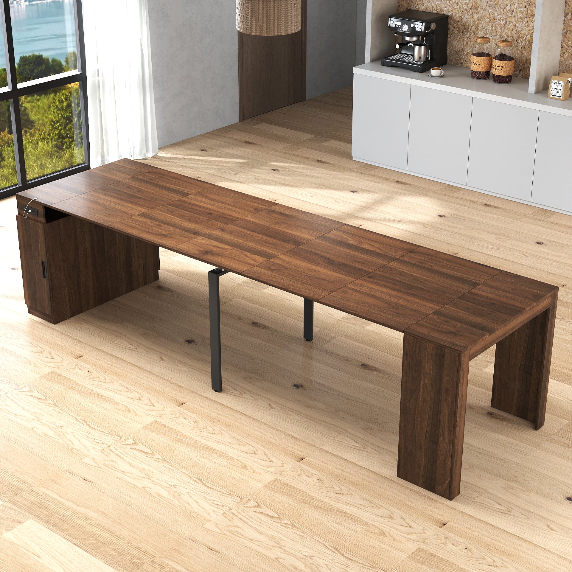 Modern Multifunctional Extendable Dining Table with Outlet, Space Saving Expanding Table with Storage for Party, Weddings, Meetings, Celebrations - Grand Goldman Shop