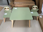 Kids Table and Chair Set with 2 Cute Sloth Chairs, Wooden Toddler Activity Table, Cute Animal Design Play & Study Set for Pla