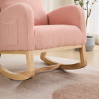 27.2'W Rocking Chair for Nursery, Sherpa Glider Chair with High Back and Side Pocket, Rocking Accent Armchair with Rubber Wood Legs for Living Room/Bedroom.Pink - Grand Goldman Shop