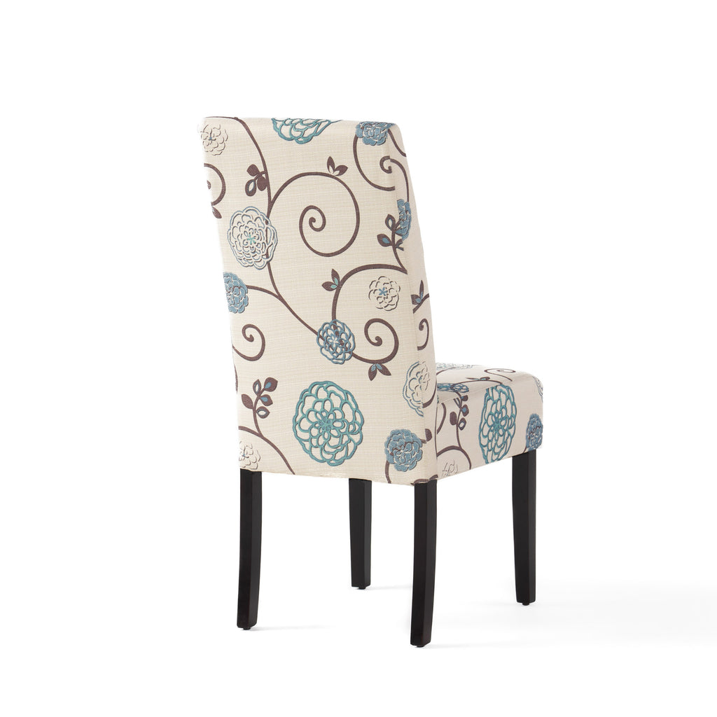 Contemporary Dining Chair Set with Rubberwood Legs in White and Blue Fabric - Grand Goldman Shop