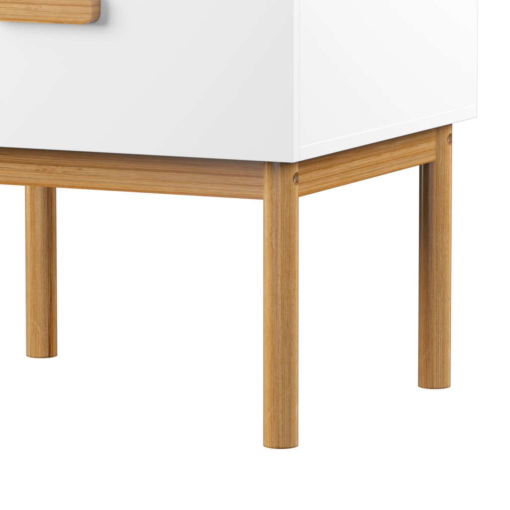 Modern White Nightstand with Drawer and Wood Legs, Minimalist Bedside Table with Handle for Bedroom, Living Room, Apartment - Grand Goldman Shop