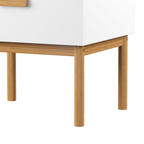 Modern White Nightstand with Drawer and Wood Legs, Minimalist Bedside Table with Handle for Bedroom, Living Room, Apartment - Grand Goldman Shop