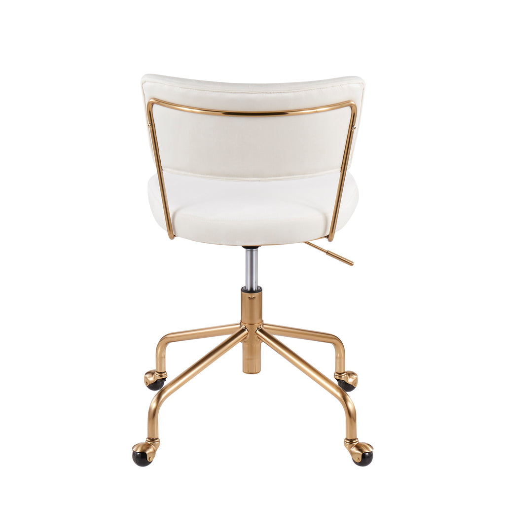 Contemporary Task Chair in Gold Metal and Cream Velvet - Grand Goldman