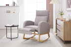015B-Teddy Fabric Leisure Rocking Chair,Nursery Rocking Chair With Adjustable Footstool,Thickened Headrest And High Backrest, Storage Pocket On The Right Side,The Base Rocker Is Solid Wood,Light Gray - Grand Goldman Shop